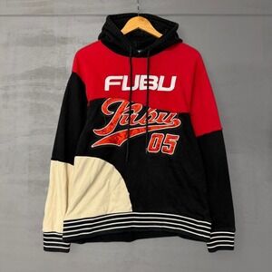 Crazy Fubu‎ Y2K Colorblock Embroidered Vintage Hoodie Sweatshirt Large